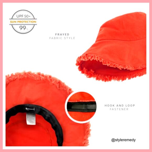 Frayed Bucket Hat Washed Cotton Floppy Wide Brim Summer Beach Headwear main image 4